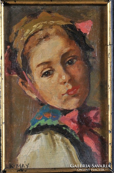 Ismeretlen művész, Egy fiatal lány portréja, olajfestmény, K. May