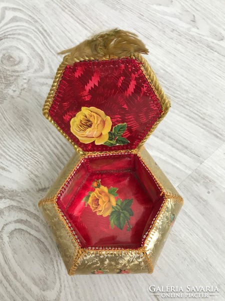 Old box with jewelry rose decoration - handmade