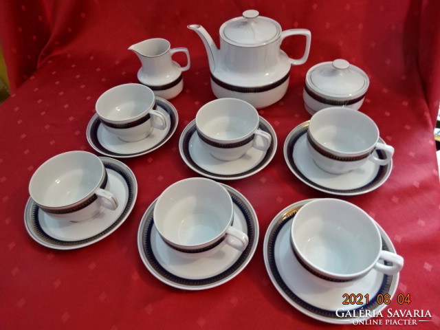 Hölóháza porcelain, cobalt blue border, six-person tea set. Signal: 198. There are!