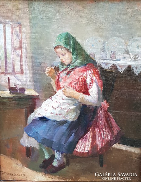 Turmayer Sándor (1879-1953) : Hímző nő