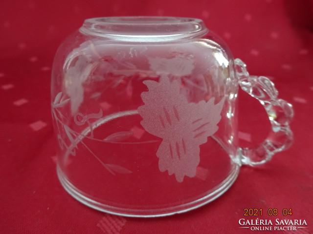 Glass tea cup with leaf pattern, diameter 8.5 cm, height 6 cm. He has!