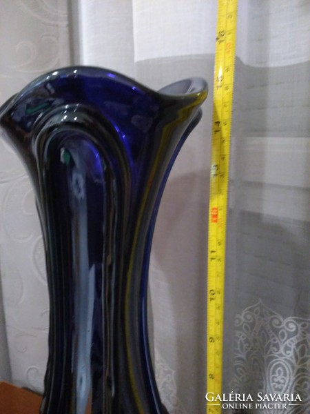 Bohémia kék irizáló 38 cm művészi váza