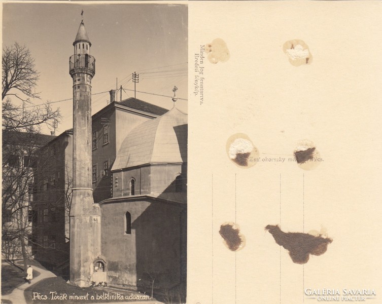 Pécs Török minarett a belklinika udvarán Zsabokorszky kb1930 RK Magyar Hungary vágott
