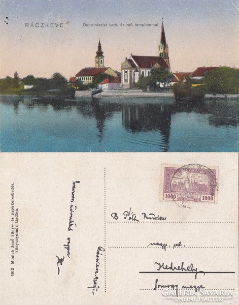 Ráczkeve Duna részlet kath. és ref. templommal  1927 RK Magyar Hungary