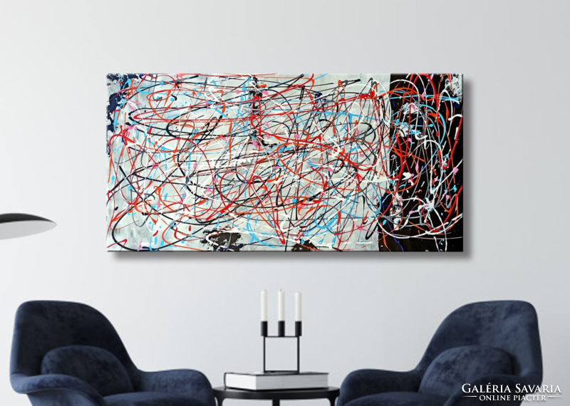 Red edit: jackson pollock style abstract n21005 120x60cm