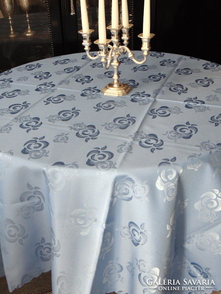 Dreamy, elegant sky blue silk damask tablecloth 136 x 178 cm rectangle.