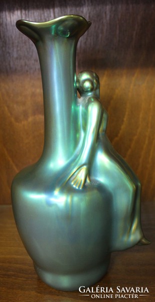 Zsolnay eosin vase with woman figure