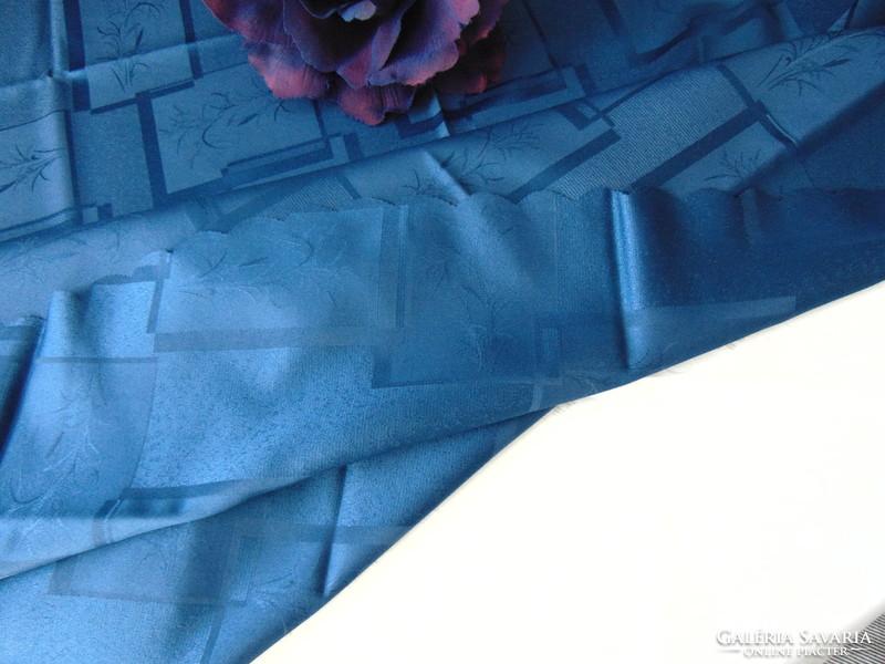 Dark royal blue elegant silk damask tablecloth 158 x 222 cm oval!