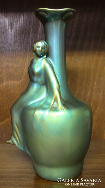 Zsolnay eosin vase with woman figure