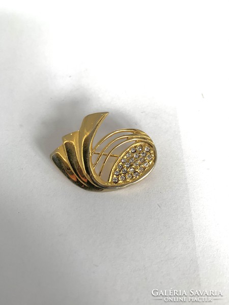 Vintage gold-plated rhinestone brooch pin from the 70s, retro anarny colored brooch