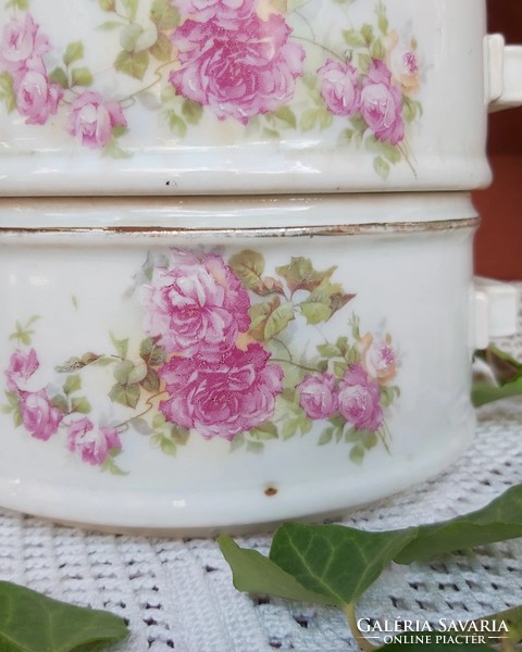 Gyönyörű ritka Antik virágos rózsás ételhordó ételes Gyűjtői darab nosztalgia régiség