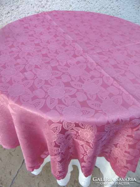 Csodaszép nagyméretű ovális selyemdamaszt asztalterítő / mályva rózsaszín