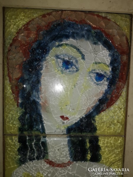 Kerámia falikép, üveg mázzal, 60as évek, 20x35