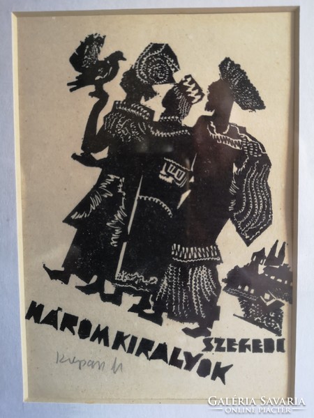 Kopasz Márta 1911, grafikus,gyönyörű linó metszet, Szeged