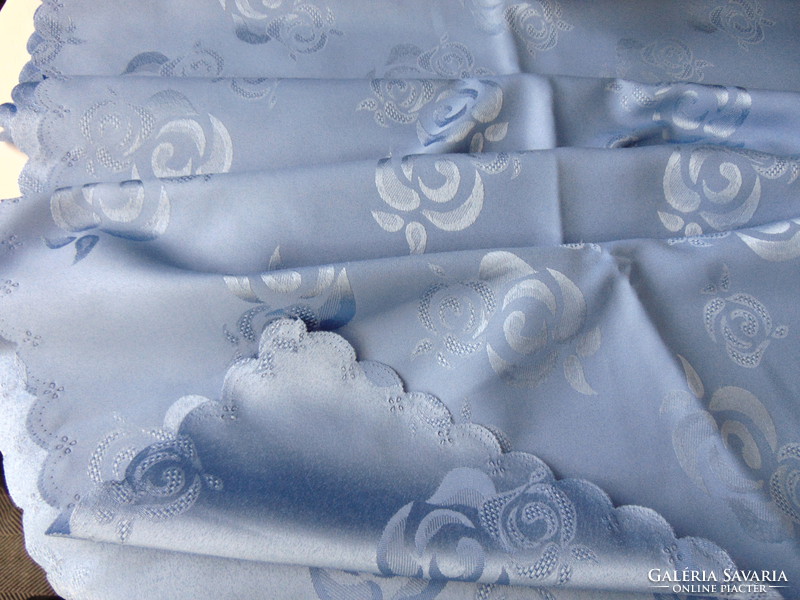 Dreamy, elegant sky blue silk damask tablecloth 136 x 178 cm rectangle.