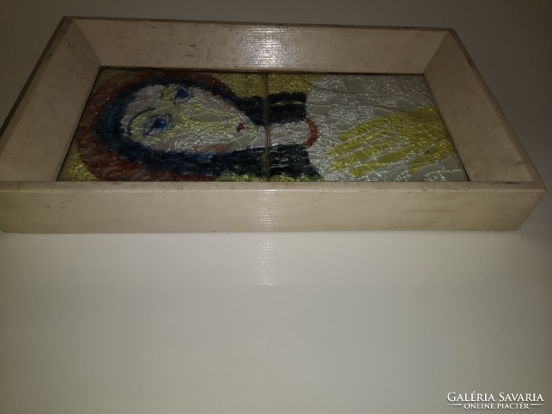 Kerámia falikép, üveg mázzal, 60as évek, 20x35