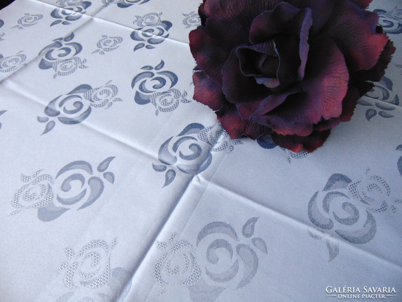 Dreamy, elegant sky blue silk damask tablecloth 136 x 178 cm rectangle.