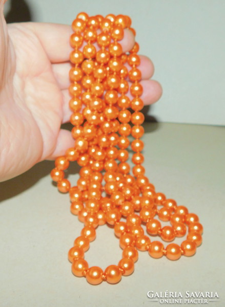 Orange-sparkling shell pearl extra long pearl necklace - 146 cm!