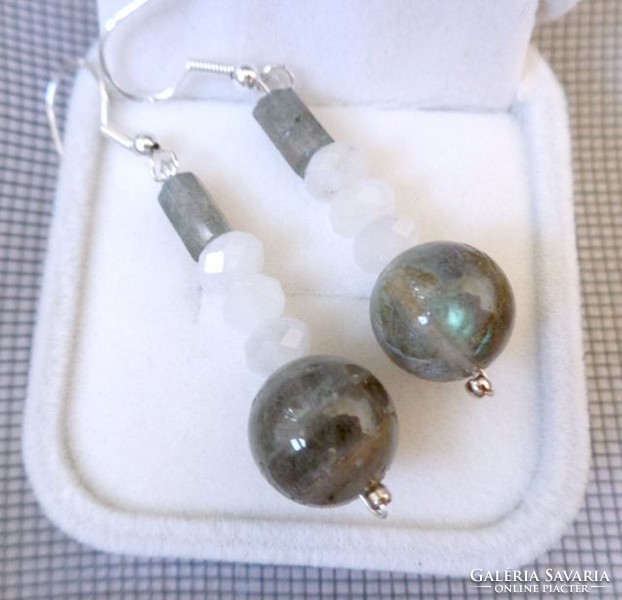 Labradorite and moonstone earrings with silver hook