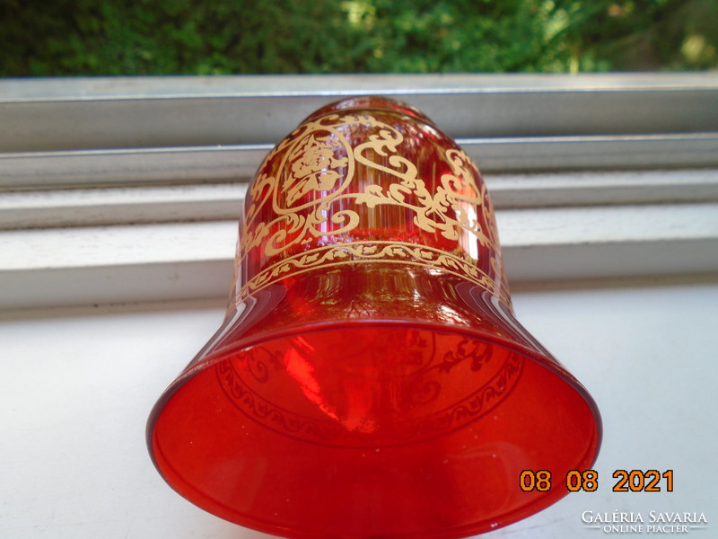 Ruby red craft glass vase with hand painted gold patterns