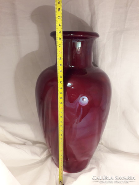 Rare large Zsolnay burgundy black labrador ox blood glazed eosin porcelain vase