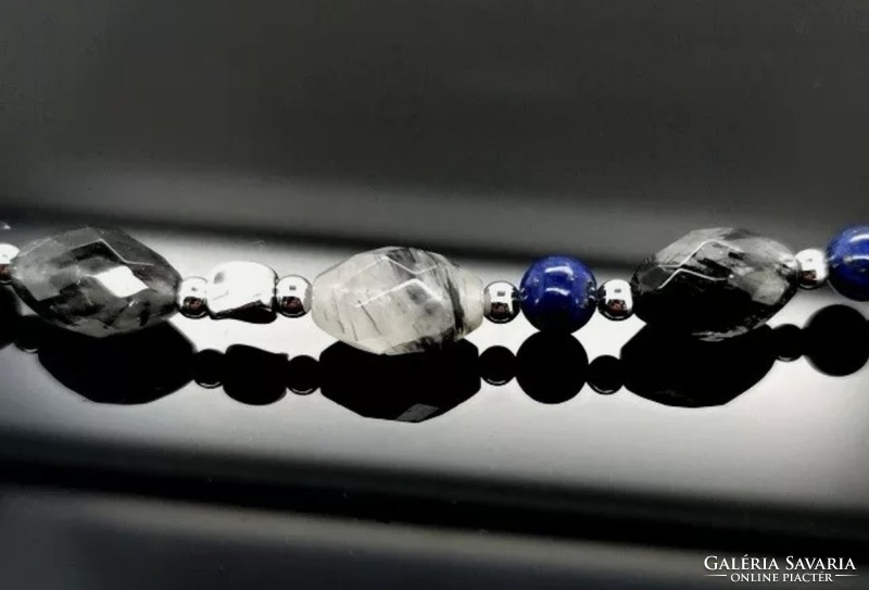 Turmalin rutil quarz- lapis lazulit drágaköves nyakék  -  új, ritka
