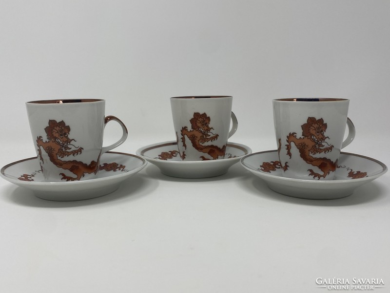 Lichte porcelán- Keleti stílusú, sárkány mintás mokkás csészék és aljak - CZ