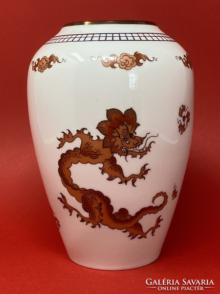 Retro Lichte német porcelán- Keleti stílusú, kínai sárkány mintás nagy méretű váza (18,5cm) - CZ