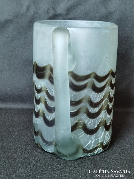Vintage szájjal fújt matt kraklé üveg söröskorsó