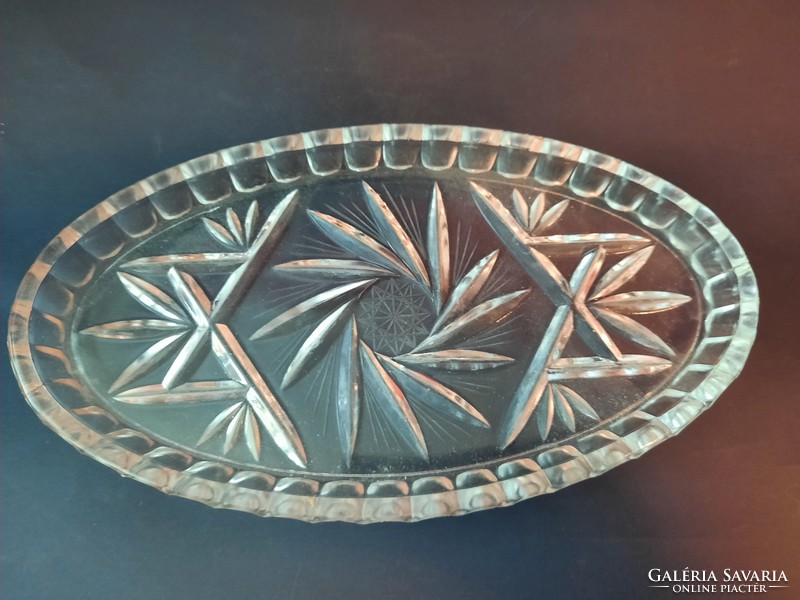 Crystal, oval bowl, tray, table centerpiece. HUF 2,900