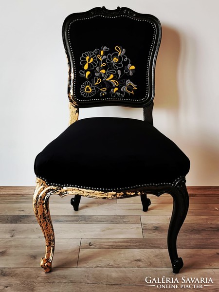 Individual, hand-embroidered, colorful matyó pattern chairs for sale