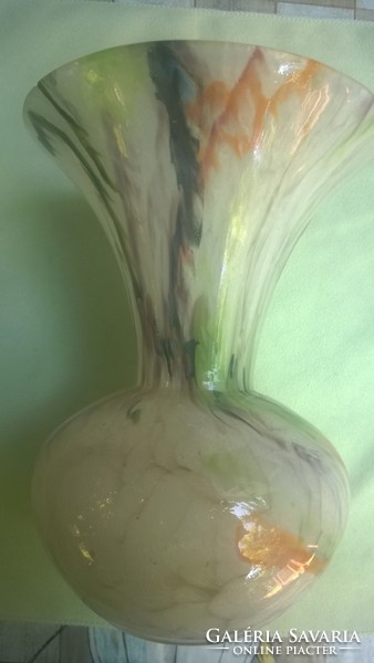 A rare threaded milk glass vase with a thick-walled belly is intact and beautiful
