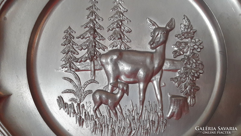 Forest scene pewter plate, wall decoration