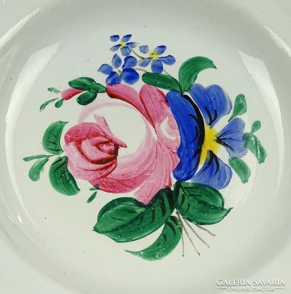 1F709 Antik vastagfalú jelzett rózsás kézifestett porcelán falitál dísztál 24.3 cm