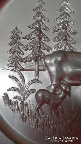Forest scene pewter plate, wall decoration
