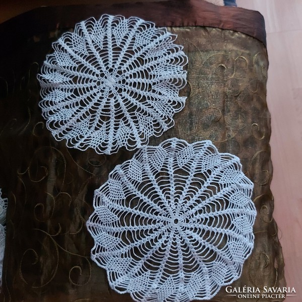 Old handmade crochet, white, lace, tablecloth, under nipple, 3 x 2 pcs, 19-20-21 cm
