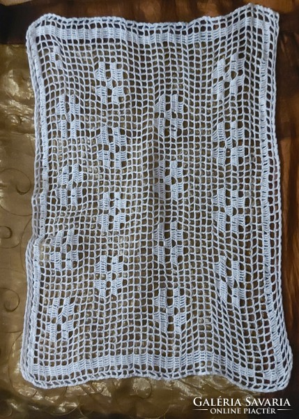 Old hand-crocheted white lace, tablecloth, running 45 x 35 cm