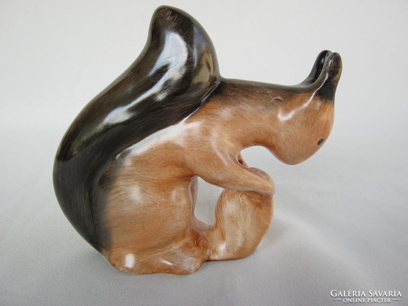 Retro ... Bodrogkeresztúr ceramic figurine nipp squirrel with hazelnut