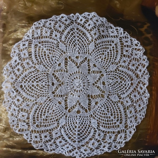 Old hand-crocheted white lace tablecloth 35 x 35 cm