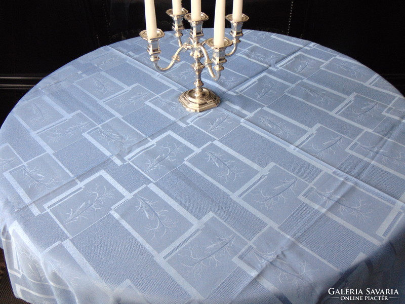 Álomszép elegáns kék selyemdamaszt asztalterítő 155 cm kerek