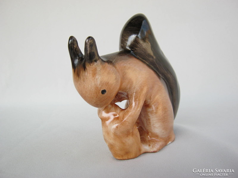Retro ... Bodrogkeresztúr ceramic figurine nipp squirrel with hazelnut
