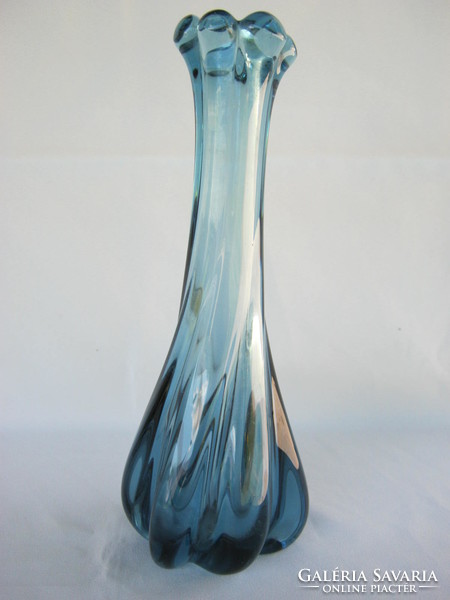 Retro ... nagy méretű kék súlyos vastag üveg váza 26 cm