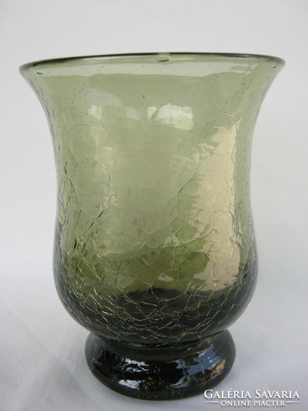 Retro ... Karcagi Berekfürdői fátyolüveg repesztett üveg váza