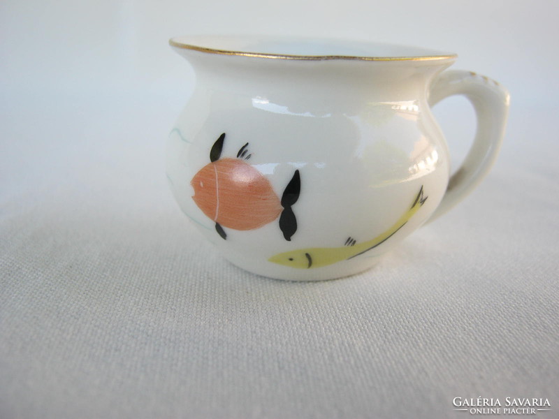 Retro ... Balaton memory Aquincum porcelain small cup with swimming fish painting