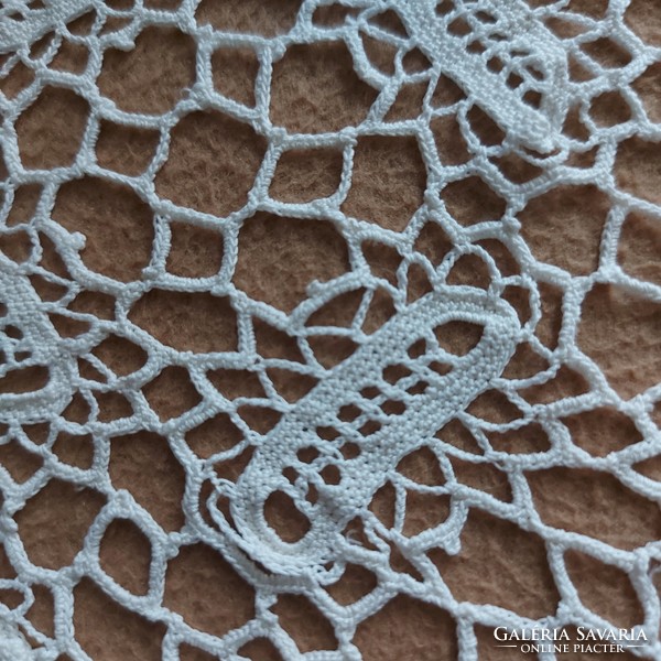 Old hand-crocheted white lace, tablecloth, running 47 x 20 cm