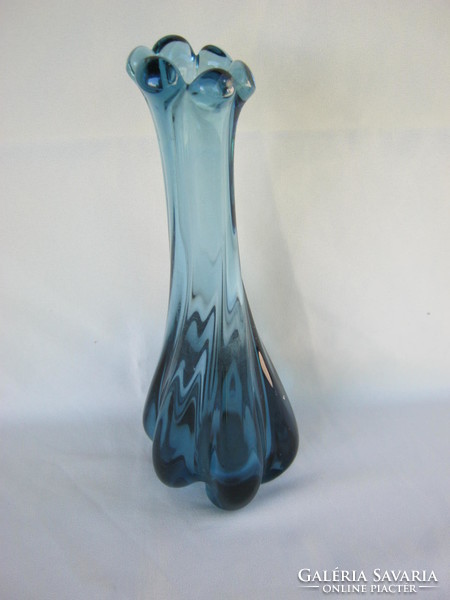 Retro ... nagy méretű kék súlyos vastag üveg váza 26 cm