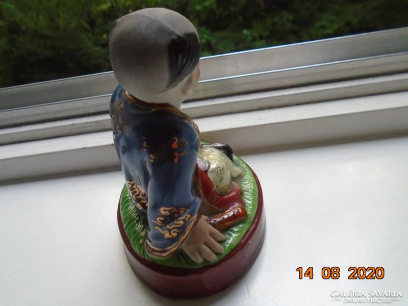 1950 Musician in traditional dress, hand-painted Chinese porcelain marked with imprinted characters