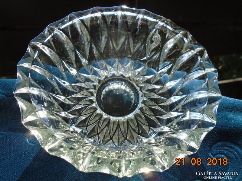 Vastagfalu dombor rozettás üveg tál 11,5 cm