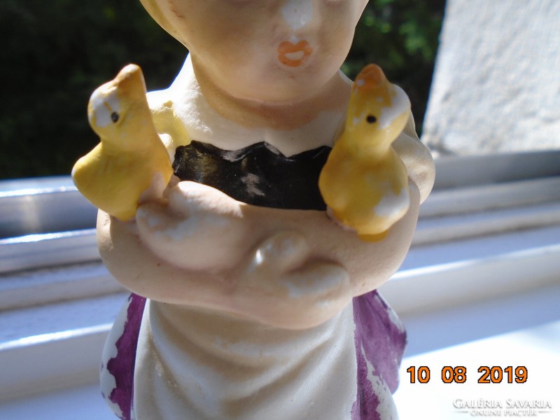 Antique goebel-hummel style hand-painted bisquit porcelain little girl with geese