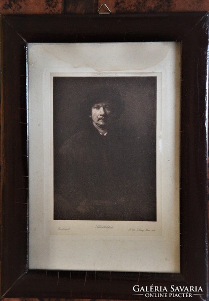 Rembrandt self-portrait, light engraving made from a copperplate, 10.5x14cm